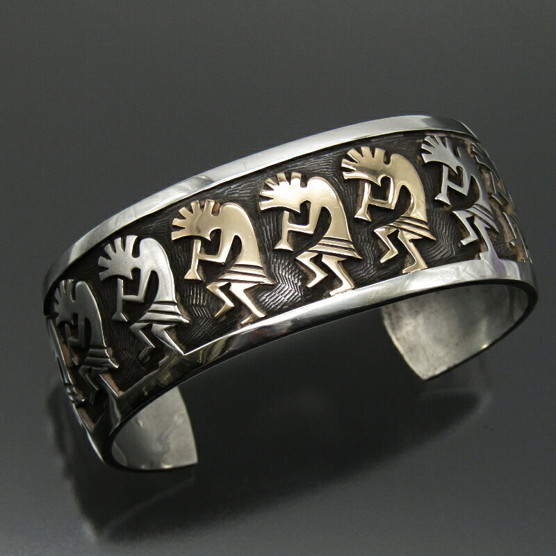 【中古】Steven Sockyma ホピ族 バングル 14K/シルバー コンビ ココペリ スティー...