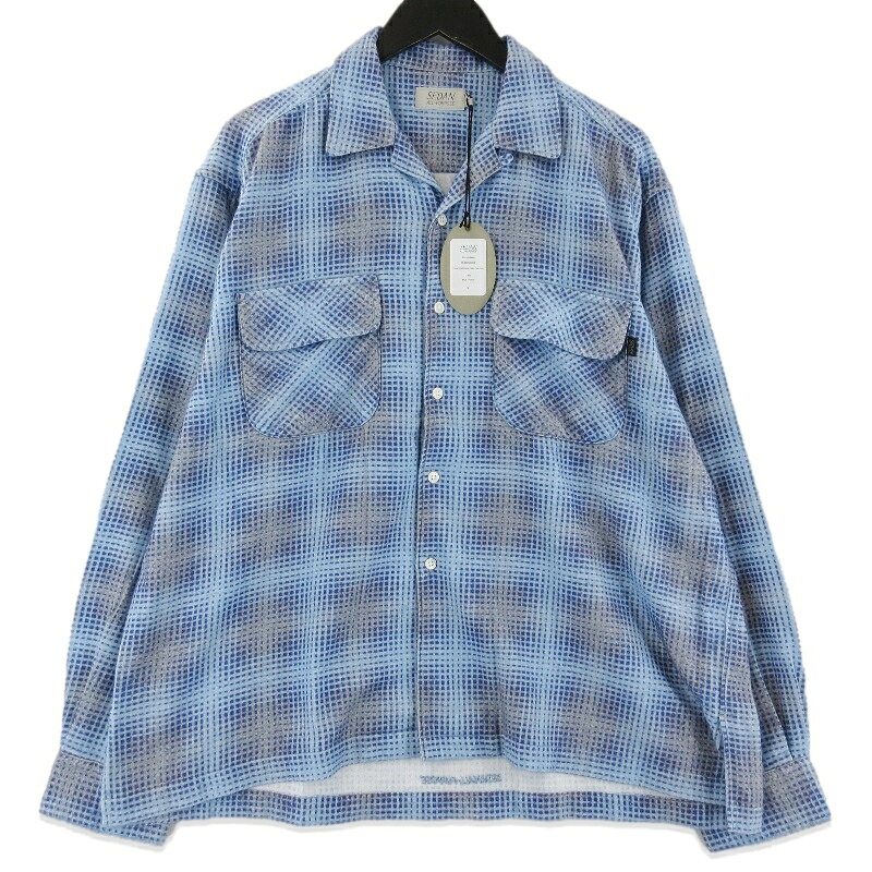 【中古】未使用 SEDAN ALL-PURPOSE セダンオールパーパス 長袖シャツ SD25F-SH02 Printed Plaid Flannel Open Collar Shirt ブルー Mプリントネル オープンカラー メンズ 71016357