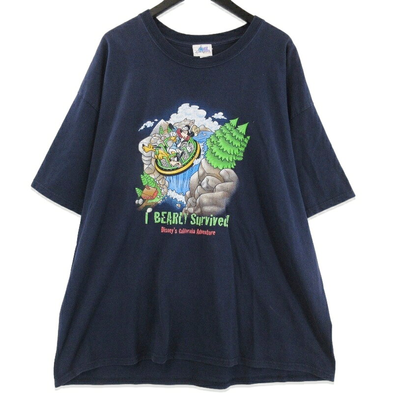 【中古】ヴィンテージ Tシャツ ディズニーランドリゾート DISNEYLAND RESORT グリズリー・リバー・ラン ディズニー ネイビー XXLオーバーサイズ Grizzly River Run メンズ 71016373