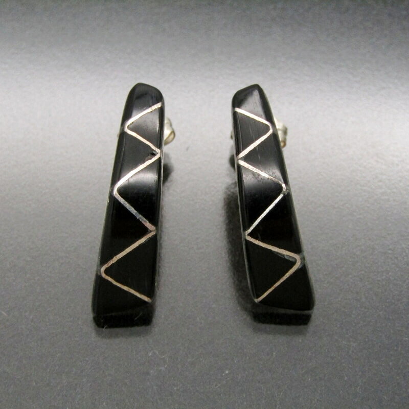 【中古】Navajo ナバホ族 ピアス ジェット インレイ メンズ レディース セット インディアンジュエリー シルバー 28013348