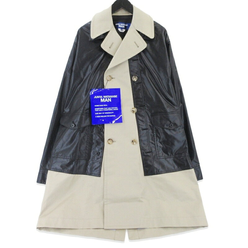 【中古】未使用 JUNYA WATANABE MAN ジュンヤワタナベマン 綿ギャバポリウレタン ラミネートトレンチコート WQ-C003 ブラック 黒 M エステルチンツ加工 ロングコート 切り替え 日本製 2025 メンズ 99001784