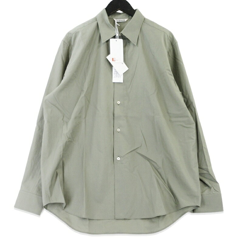 【中古】未使用 AURALEE オーラリー WASHED FINX TWILL SHIRT A00S01TN 26SS ウォッシュド フィンクス ツイル シャツ オリーブ 4 コットン レギュラーカラー メンズ 99002021