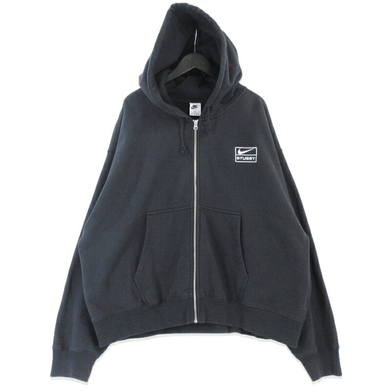 【中古】Stussy × Nike ステューシー Stone Washed Fleece Zip Hoodie FJ9175-010 ヘビーウェイト ブラック 黒 XL ストーンウォッシュ加工 パーカー メンズ 99002162