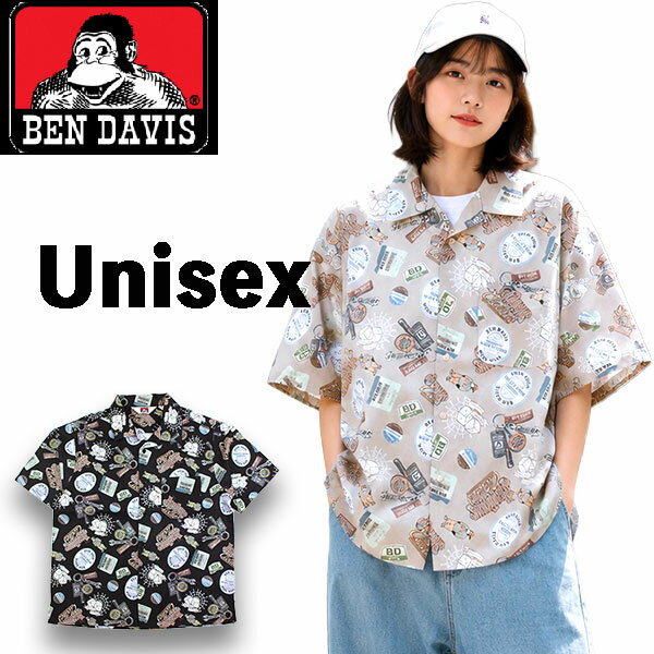乐天商城 - BEN DAVIS ベンデイビス 半袖シャツ TOURIST メンズ オープンカラーシャツ 開襟シャツ 総柄シャツ アロハシャツ風 ポリエステル オーバーサイズ ゴリラロゴ ND-26580015 国内正規品