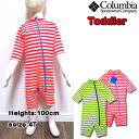 Columbia(コロンビア　キッズ)のUSAモデル！ 【TODDLER MINI BREAKER SUNSUIT】 キッズ　ラッシュガード(水着)が入荷です。シェルには、 有害な紫外線をカットする「OMNI-SHADE UPF50」を 備えた速乾性のポリエステルを使用。 ジッパー開閉のワンピーススタイルで、紫外線対策もバッチリ。 伸縮性もあり、ストライプ柄にロゴプリントがクール。 おしゃれベビーにオススメなラッシュガードです。 型番：1494421 素材：100% peached polyester モデル：身長100cm　ウェアー：サイズ3T、4T サイズ身幅袖丈股下--身長 2T(才)27cm14cm13cm--cm約86cm 3T(才)28cm15cm14cm--cm約92cm 4T(才)29cm16cm15cm--cm約98cm