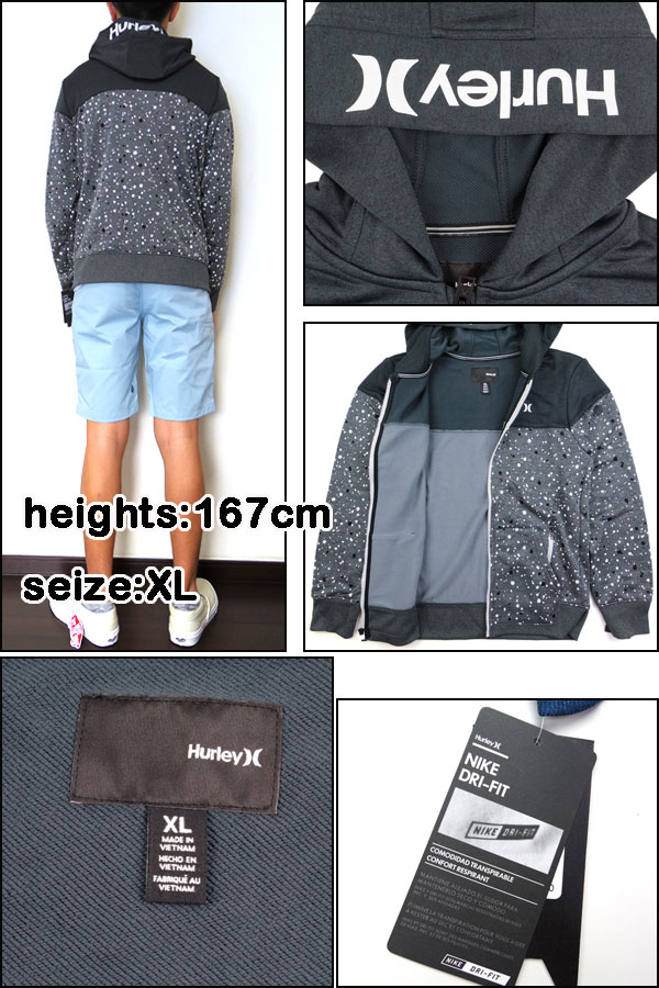 HURLEY ハーレー キッズ パーカー BOYS PRINTED DRI-FIT SOLAR ZIP ジャージ 男の子 120 130 140 150 160 170