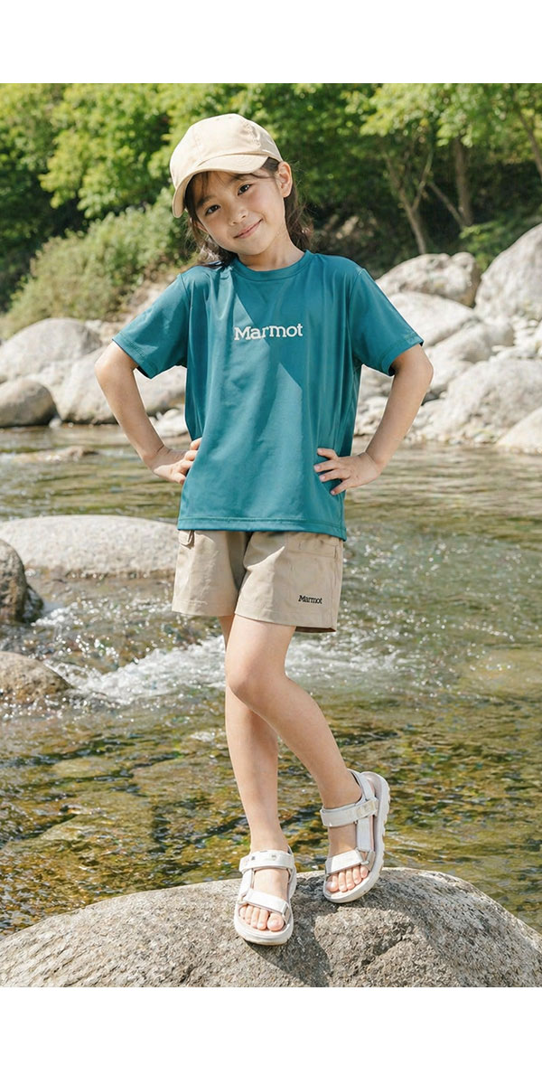 マーモット キッズ ラッシュガード 半袖 Tシャツ 速乾 UVカット UPF50+ 子供服 Marmot K's Mt.RashGuard Tee MTSS25KST084 ジュニア アウトドア 水遊び 川遊び 海 プール キャンプ 男の子 女の子 2