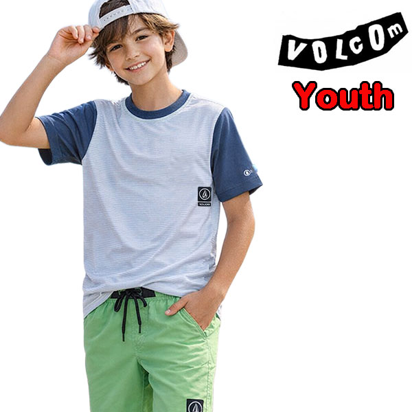 樂天商城 - ボルコム キッズ ラッシュガード 半袖 VOLCOM Boys STRIPE HEATHER RASHGUARD 水着 男の子 UVカット 速乾 ストレッチ Tシャツ型 P0111602 サーフ セール