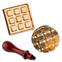 シーリングスタンプ ワッフル 2個セット 木製ハンドル付き シーリングワックス 封蝋 焼き菓子 スタンプ プレゼント ギフト 手紙 封筒 (2個セット+ハンドル)