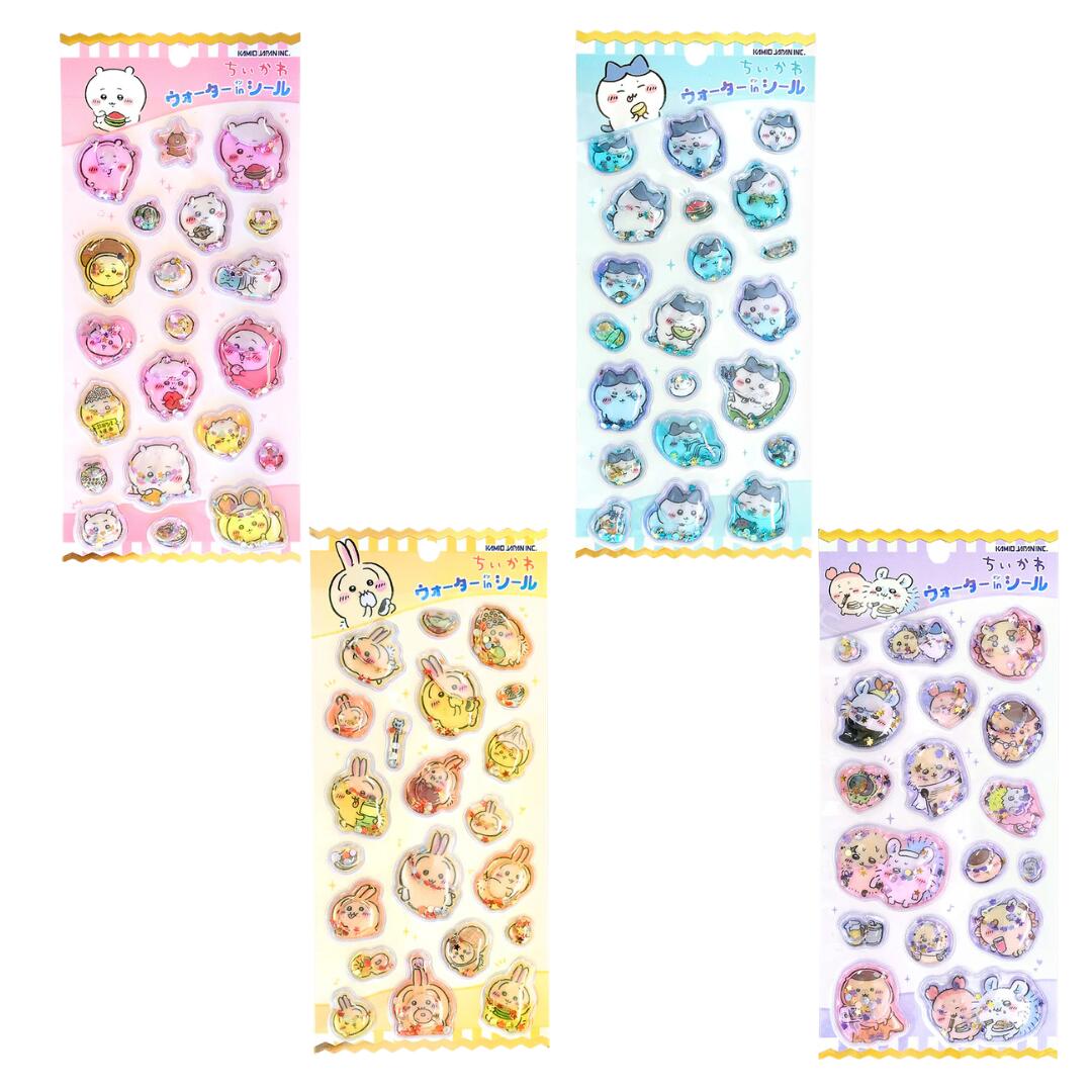 ちいかわ ウォーターインシール 全4種 シール ぷっくり 立体 カプセル スパンコール 金箔 ステッカー 痛バ 推し活 グッズ カミオジャパン ちいかわ ハチワレ うさぎ MIX