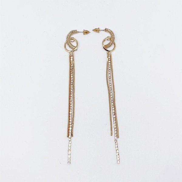 Rubellite - 【メール便対応可能】ラインストーン ロング チェーン キラキラ ピアス イヤリング ゴールド Earrings レディース