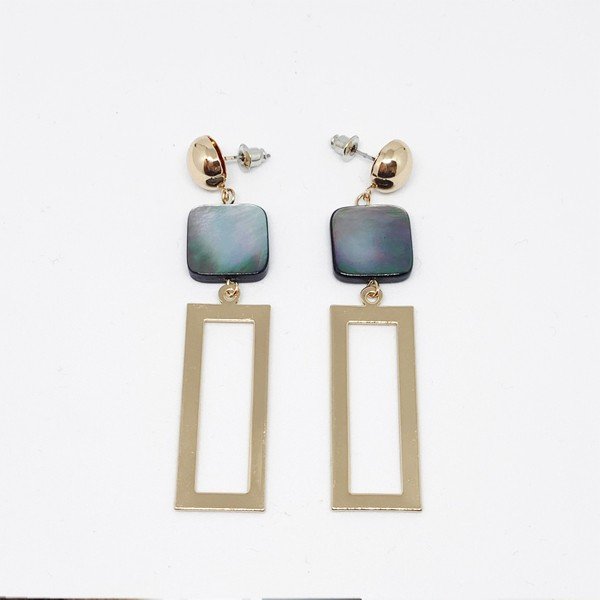 【メール便対応可能】カジュアル プレート スタッド ロング ピアス イヤリング ゴールド グリーン Earrings レディース