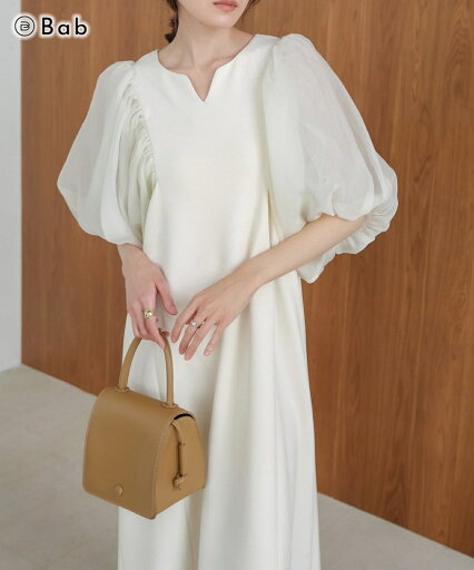Bab バブ 【s・mサイズ展開】袖ボリュームポンチワンピース ワンピース レディース Bab バブ 【s・mサイズ展開】袖ボリュームポンチワンピース ワンピース レディース