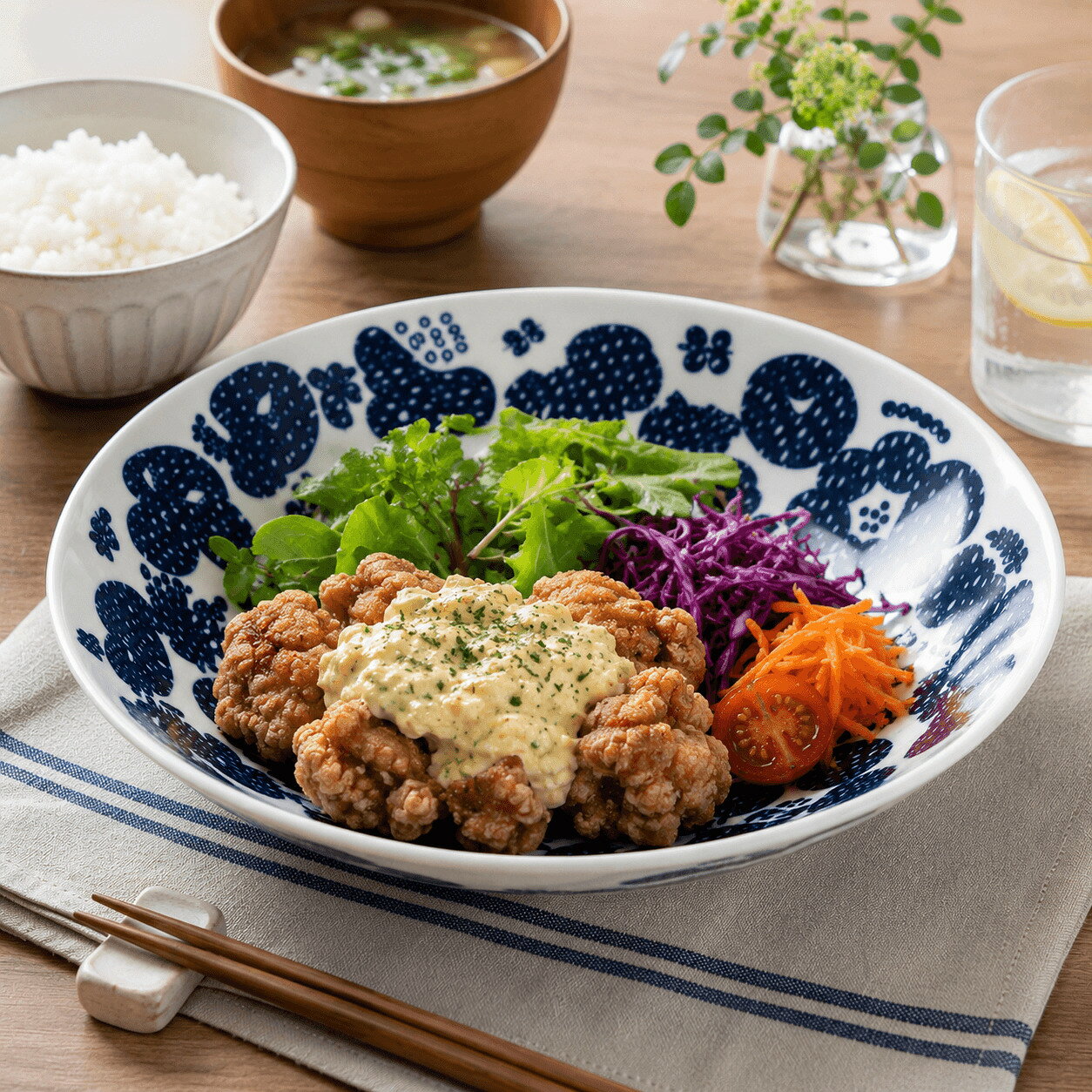 Other - 波佐見焼 カレー・パスタ皿 フラバーブルー 22.5cm 深皿 オーバル ボウル プレート 盛り鉢 花柄 レトロ 北欧風