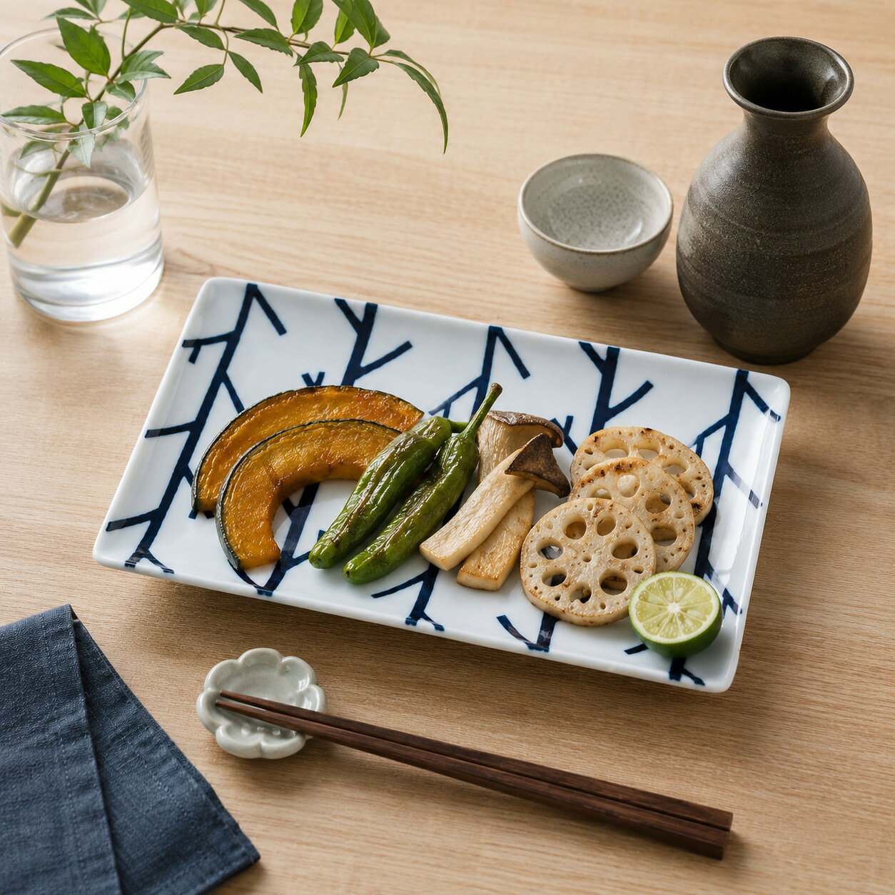 Rakuten - 波佐見焼 swatch 長角皿 ウッディ 角皿 焼物皿 焼き魚皿 おかず皿 プレート 幾何学模様 木の枝 北欧風 和食器