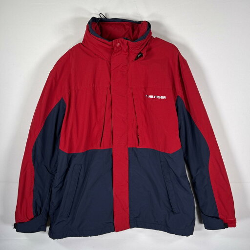 古着 トミーヒルフィガー TOMMY HILFIGER マウンテンパーカー 刺繍ロゴ 収納フード フリースライナー M レッド メンズ 【中古】 古着 トミーヒルフィガー TOMMY HILFIGER マウンテンパーカー 刺繍ロゴ 収納フード フリースライナー M レッド メンズ 【中古】