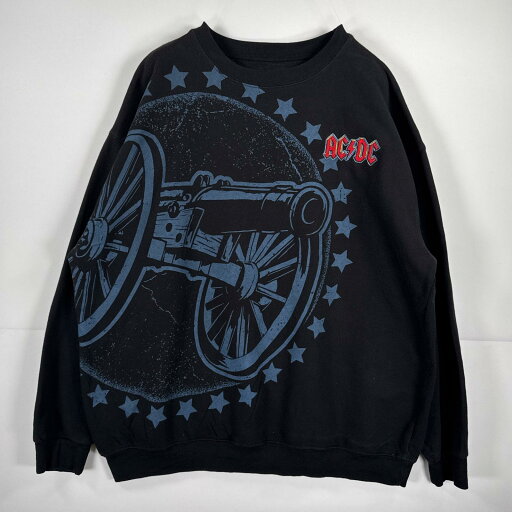 古着 長袖 スウェット ACDC バンド ロック トレーナー プリント 刺繍 大砲 オーバーサイズ 大きいサイズ 2XL ブラック メンズ 【中古】 古着 長袖 スウェット ACDC バンド ロック トレーナー プリント 刺繍 大砲 オーバーサイズ 大きいサイズ 2XL ブラック メンズ 【中古】