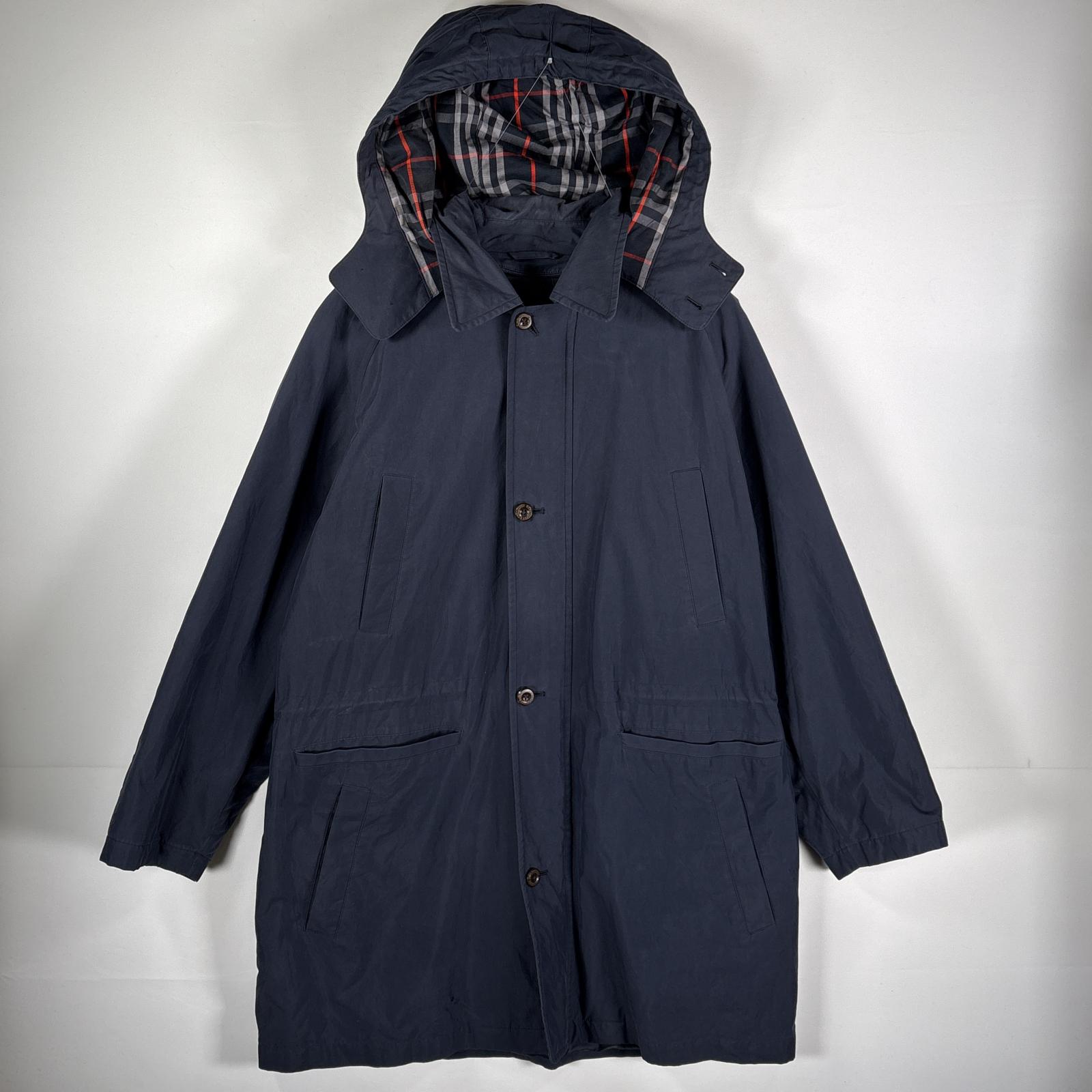 古着 90's/90年代 バーバリーズ Burberrys ステンカラーコート フードチェック柄 ネイビー メンズ 【中古】