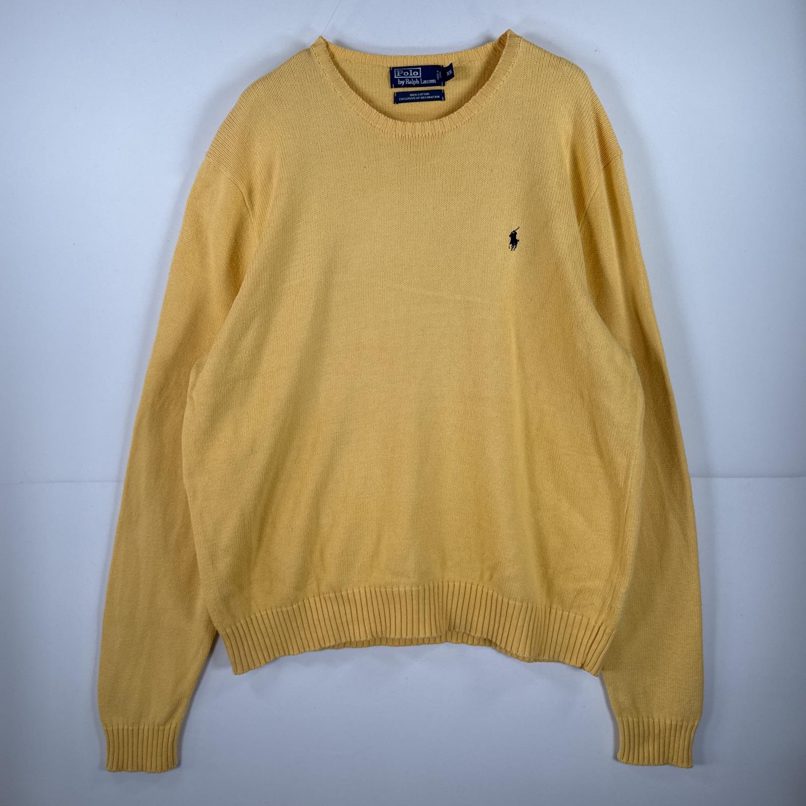 古着 ポロバイラルフローレン Polo by Ralph Lauren 長袖 ニット クルーネック セーター 大きいサイズ ワンポイント XXL イエロー 無地 メンズ 【中古】