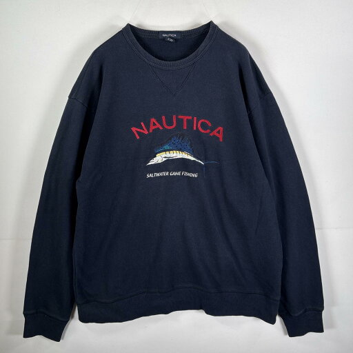 古着 ノーティカ NAUTICA スウェット 刺繍プリント カジキ エルボーパッチ 前Vガゼット XL ネイビー メンズ 【中古】 古着 ノーティカ NAUTICA スウェット 刺繍プリント カジキ エルボーパッチ 前Vガゼット XL ネイビー メンズ 【中古】