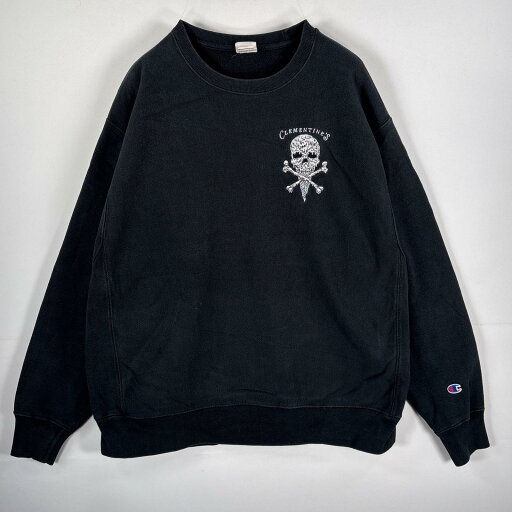 古着 チャンピオン Champion スウェット リバースウィーブ 復刻 ヘビーウェイト ドクロ ワンポイント刺繍 X Large ブラック メンズ 【中古】 古着 チャンピオン Champion スウェット リバースウィーブ 復刻 ヘビーウェイト ドクロ ワンポイント刺繍 X Large ブラック メンズ 【中古】