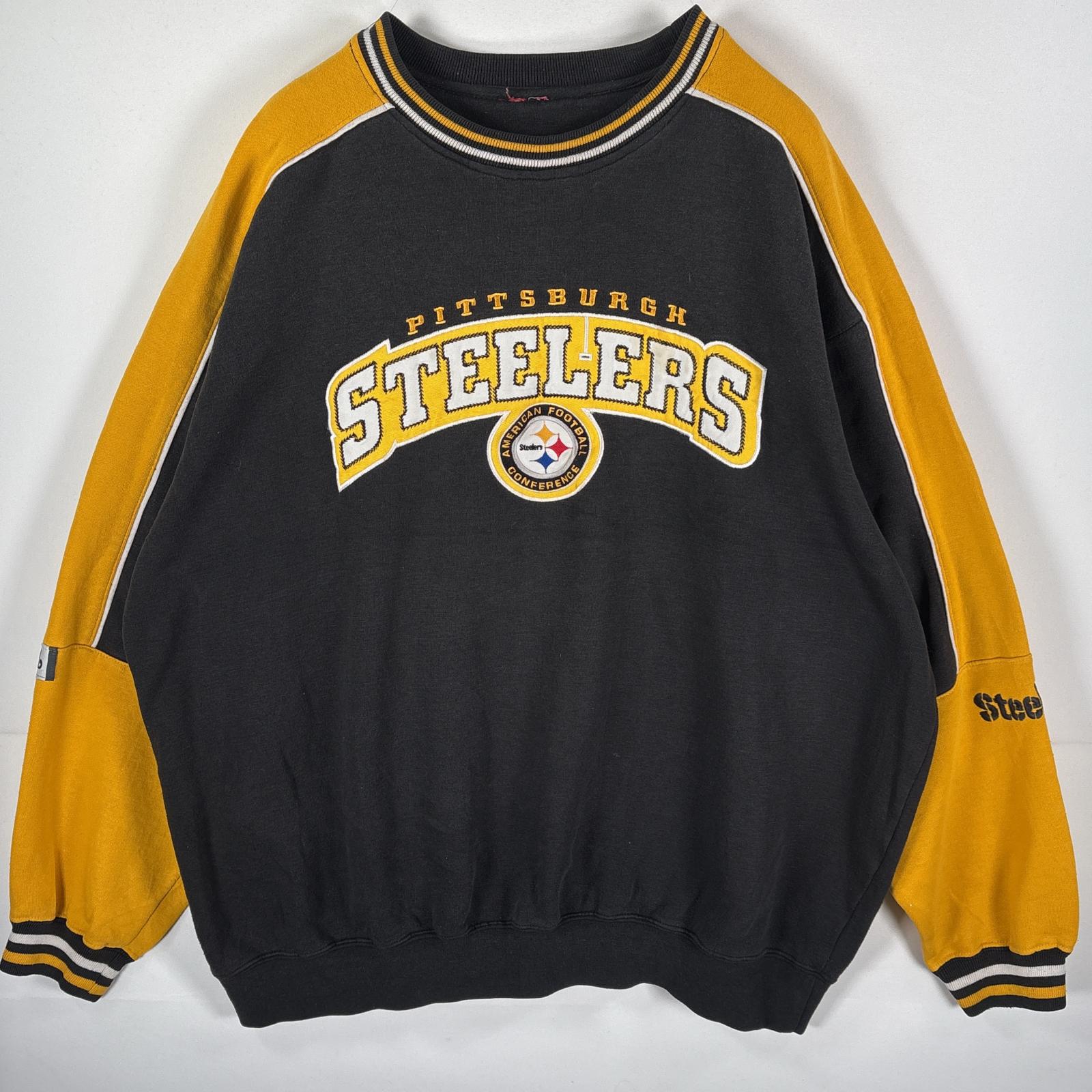 古着 スウェット クルーネック リブ切替 刺繍プリント NFL ピッツバーグ スティーラーズ ブラック イエロー メンズ 【中古】