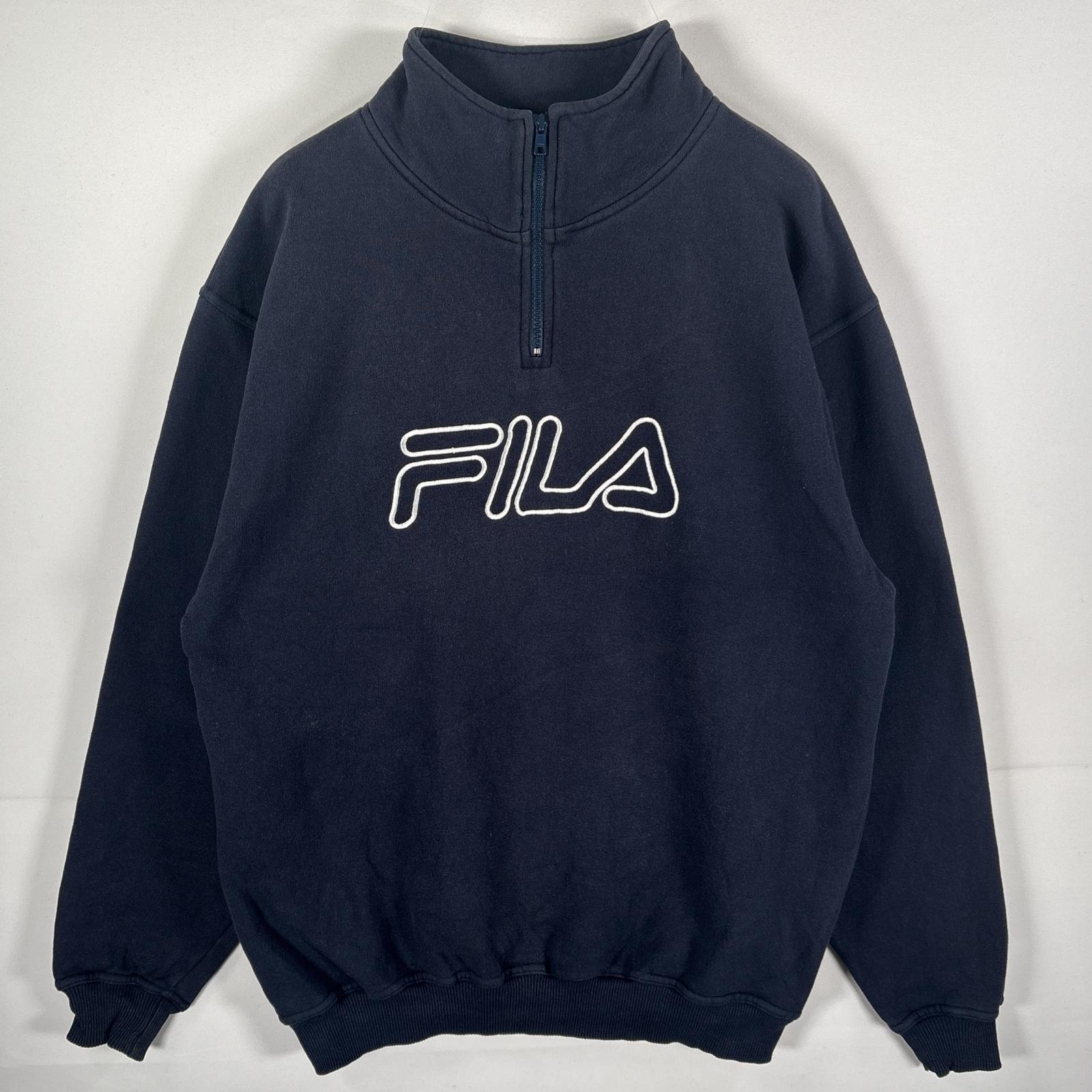 古着 フィラ FILA スウェット ハーフジップ 刺繍ロゴ ビッグサイズ ビッグブランドロゴ ネイビー メンズ 【中古】