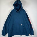 古着 カーハート Carhartt パーカー ワンポイントロゴ ビッグサイズ ORIGINAL FIT 袖ビッグロゴ マフポケット XXXXL ブルー メンズ ...