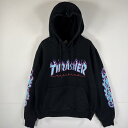 古着 スラッシャー THRASHER パーカー ファイヤーパターン ラバープリント フーディー マフポケット ビッグロゴ M ブラック メンズ 【中古】