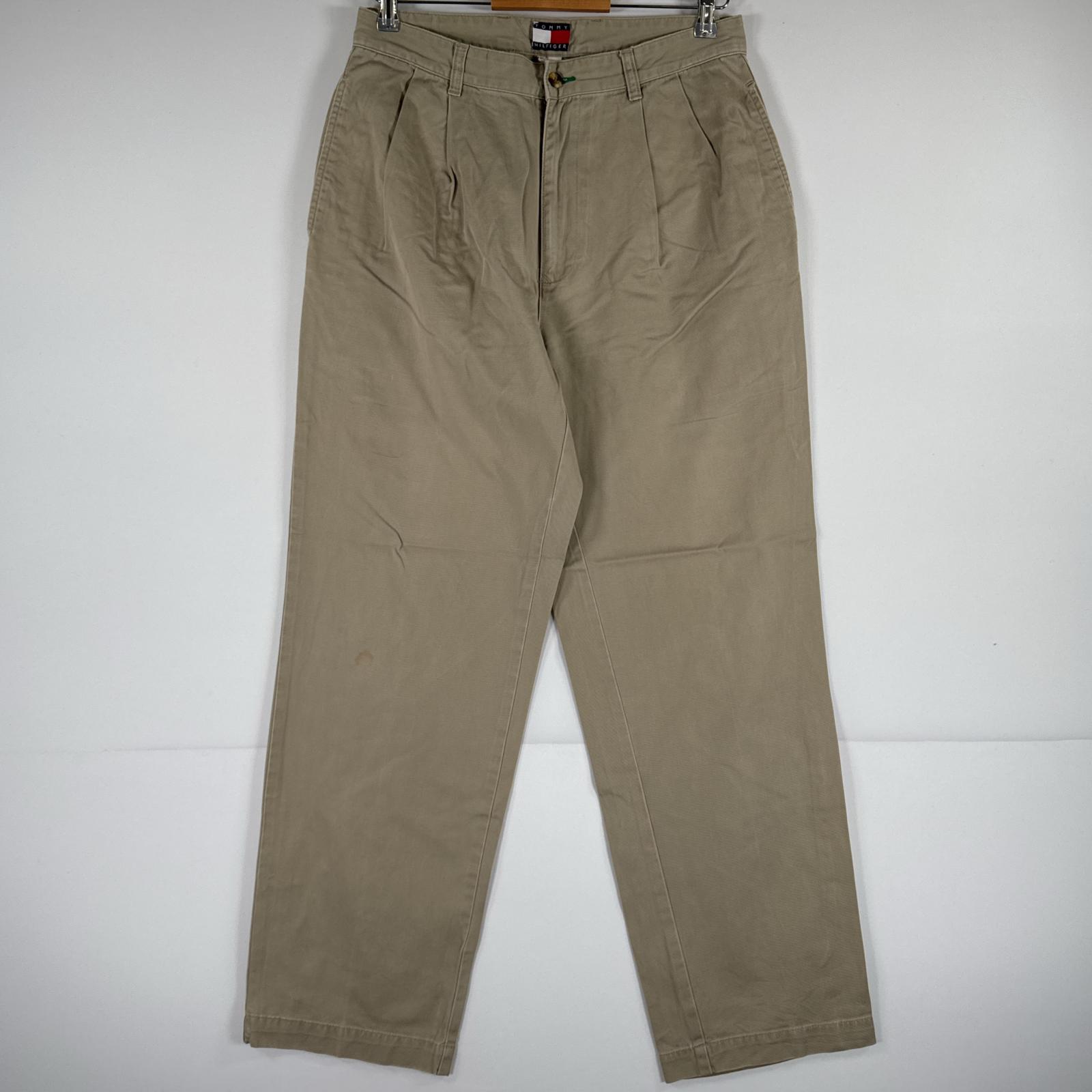 古着 90's/90年代 トミーヒルフィガー TOMMY HILFIGER チノパンツ チノパン スラックス テーパード ワンポイント w32 L32 ベージュ メンズ 【中古】