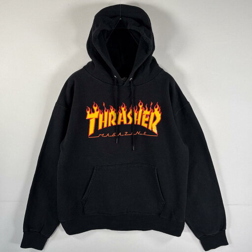 古着 スラッシャー THRASHER パーカー ブランドビッグロゴ ラバープリント マフポケット フーディー S(34ー36) ブラック メンズ 【中古】 古着 スラッシャー THRASHER パーカー ブランドビッグロゴ ラバープリント マフポケット フーディー S(34ー36) ブラック メンズ 【中古】