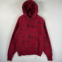 古着 チャンピオン Champion パーカー リバースウィーブ 復刻 マフポケット フード紐 MEDIUM(JPN XL) レッド 総柄 メンズ 【中古】