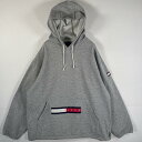 古着 90's/90年代 トミージーンズ TOMMY JEANS USA製 パーカー フラッグタグ ワンポイントロゴ ワッペン 2つポケット L グレー メンズ 【中古】