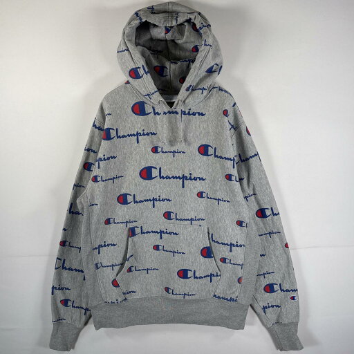 古着 チャンピオン Champion パーカー リバースウィーブ マフポケット フーディー フード紐 LARGE(JPN 2XL) グレー 総柄 メンズ 【中古】 古着 チャンピオン Champion パーカー リバースウィーブ マフポケット フーディー フード紐 LARGE(JPN 2XL) グレー 総柄 メンズ 【中古】