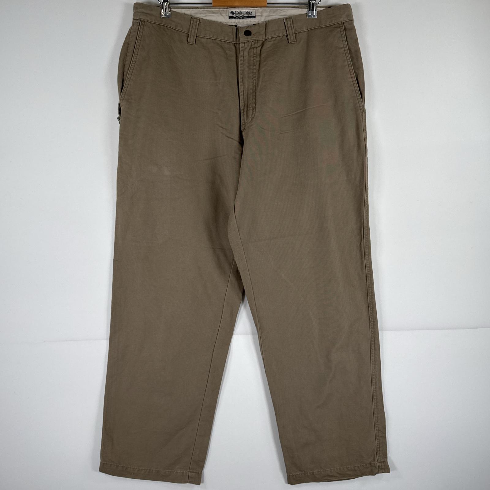 古着 コロンビア Columbia ダック パンツ カーゴパンツ ワークパンツ アウトドア 大きいサイズ ワンポイント w38 L30 ベージュ メンズ 【中古】