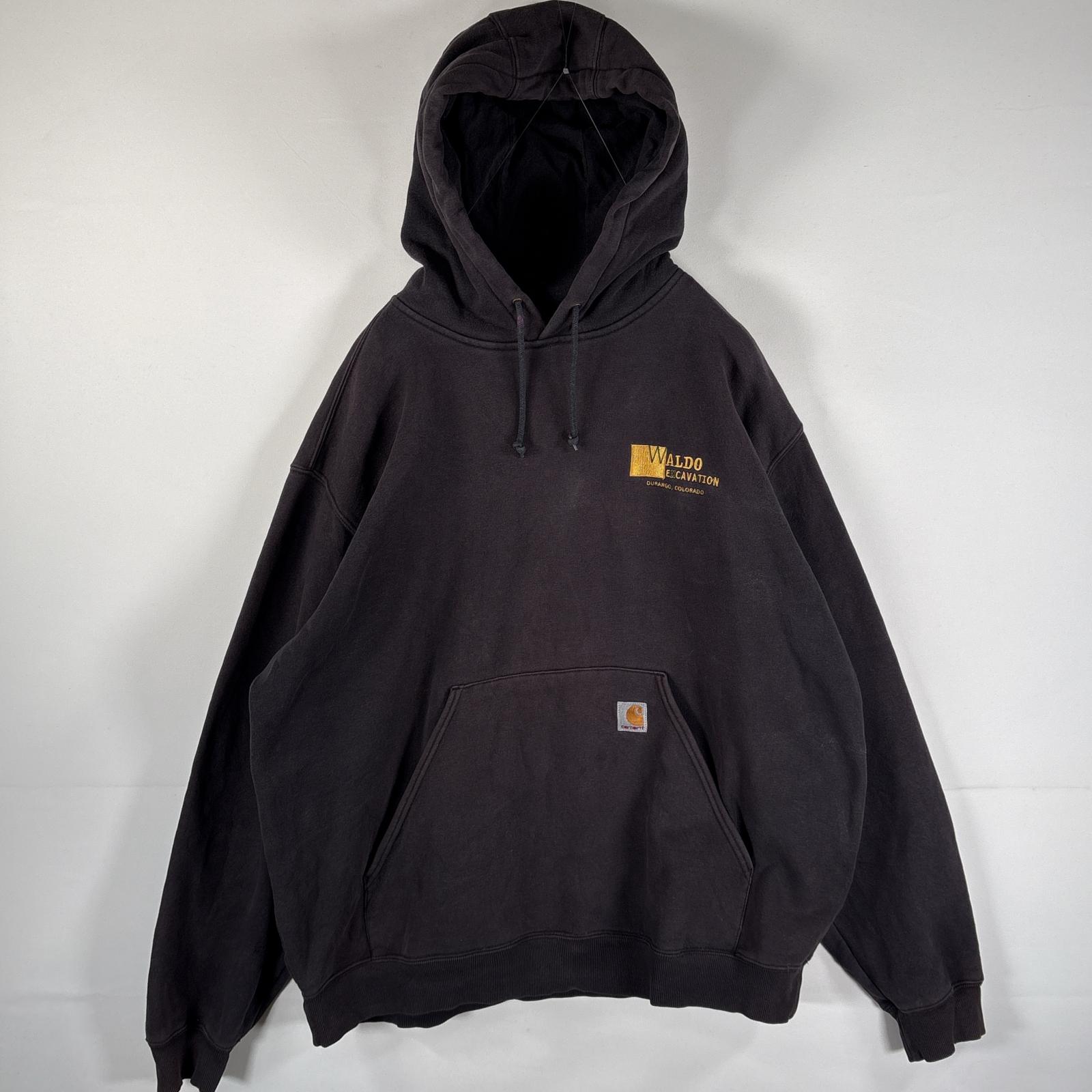 古着 カーハート Carhartt パーカー 大きいサイズ ワンポイントロゴ刺繍 マフポケット フーディー 肉厚 XXL ブラック メンズ 【中古】