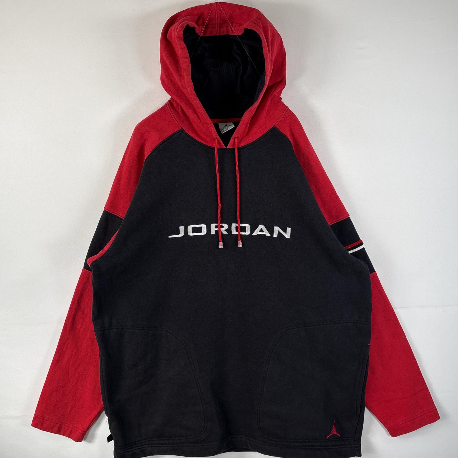 古着 ジョーダン JORDAN パーカー 大きいサイズ ブランドロゴ刺繍 フーディー フード紐 XXL レッド ブラック メンズ 【中古】
