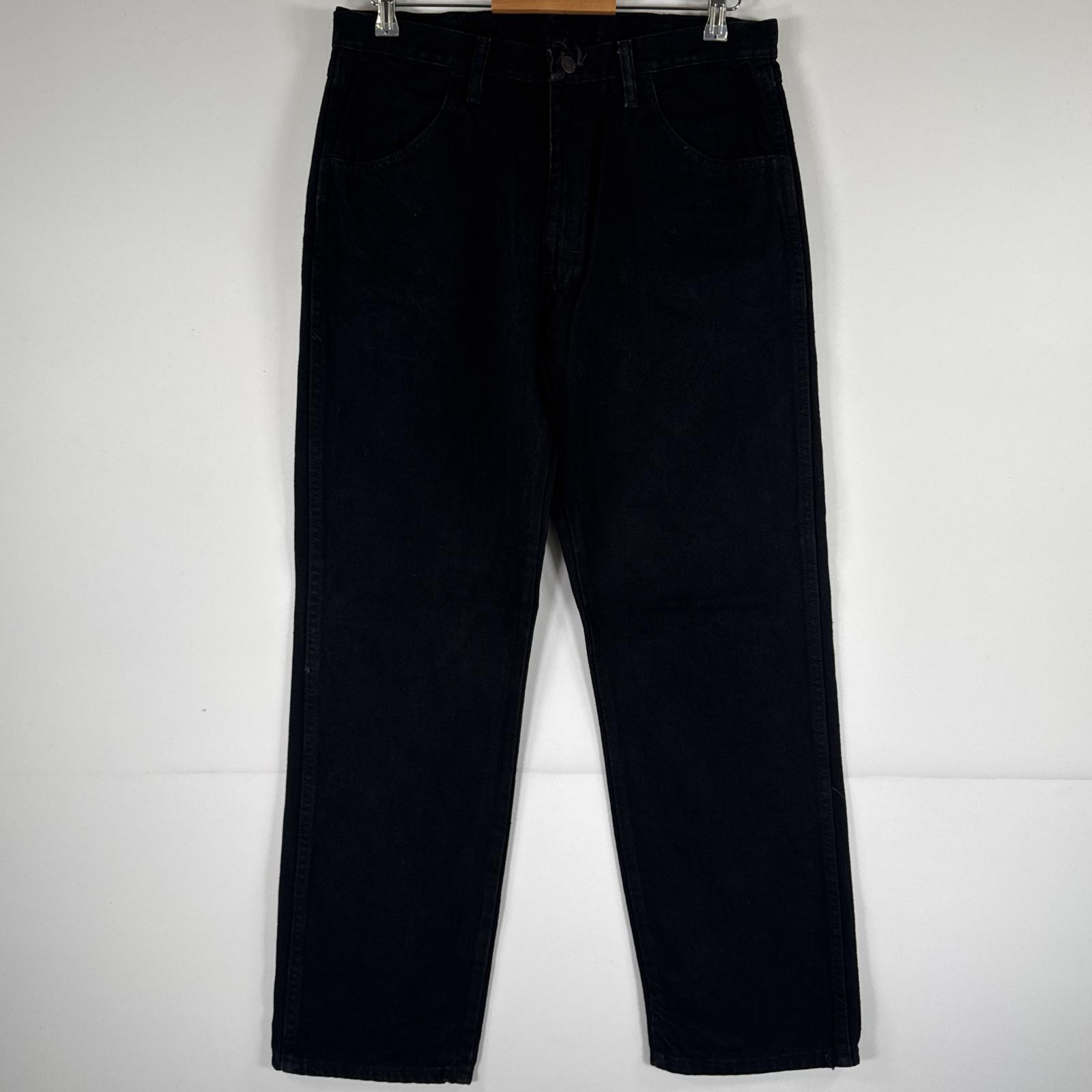 古着 ラスラー デニムパンツ ジーパン Gパン RUSTLER ストレート ワンポイント ロゴ ジップフライ w34 L30 ブラック メンズ 【中古】