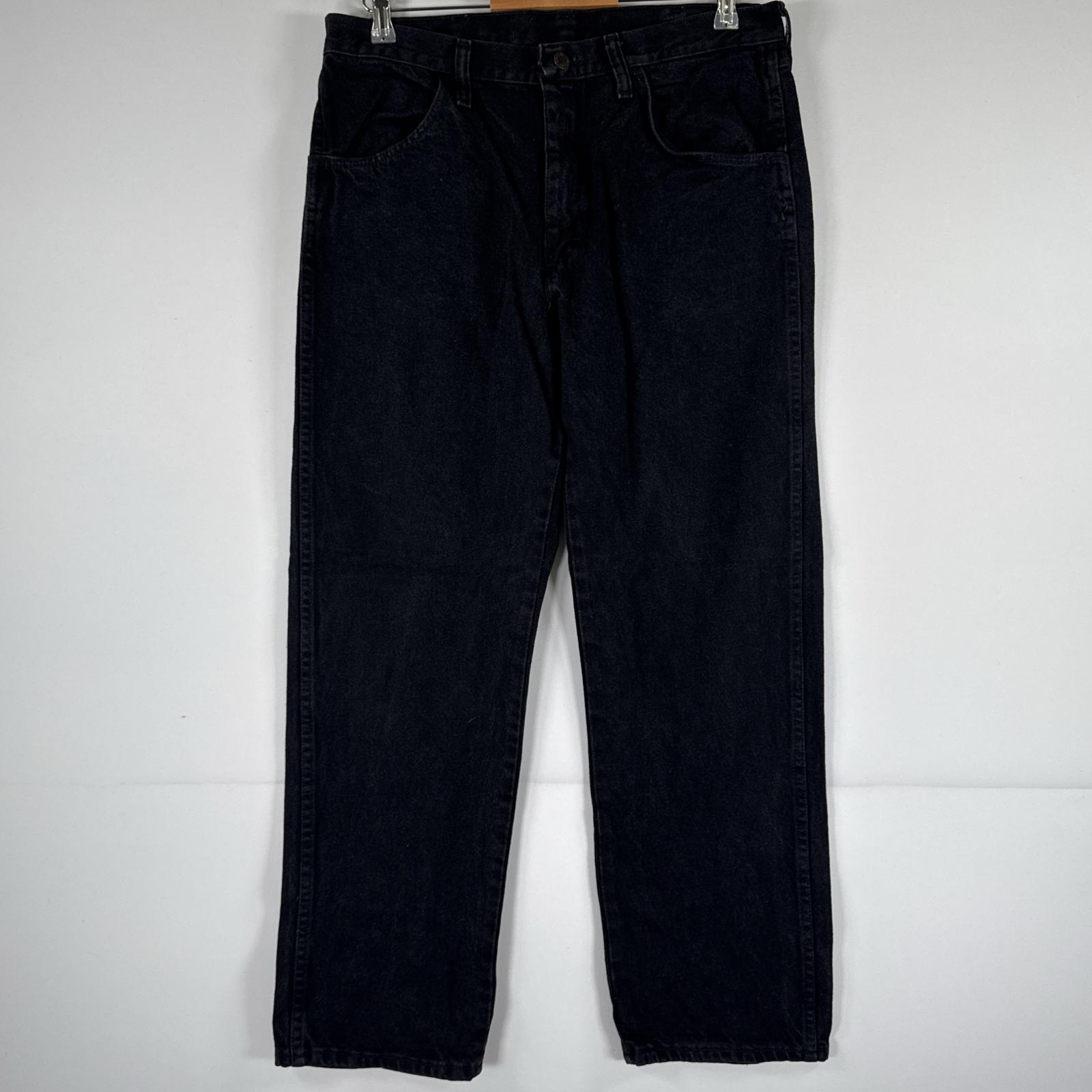 古着 ラスラー デニムパンツ ジーパン Gパン RUSTLER ストレート ワンポイント ロゴ ジップフライ w34 L29 ブラック メンズ 【中古】