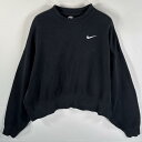古着 ナイキ NIKE スウェット ワンポイントロゴ刺繍 スウッシュ クルーネック ショート丈 トレーナー XS ブラック レディース 【中古】