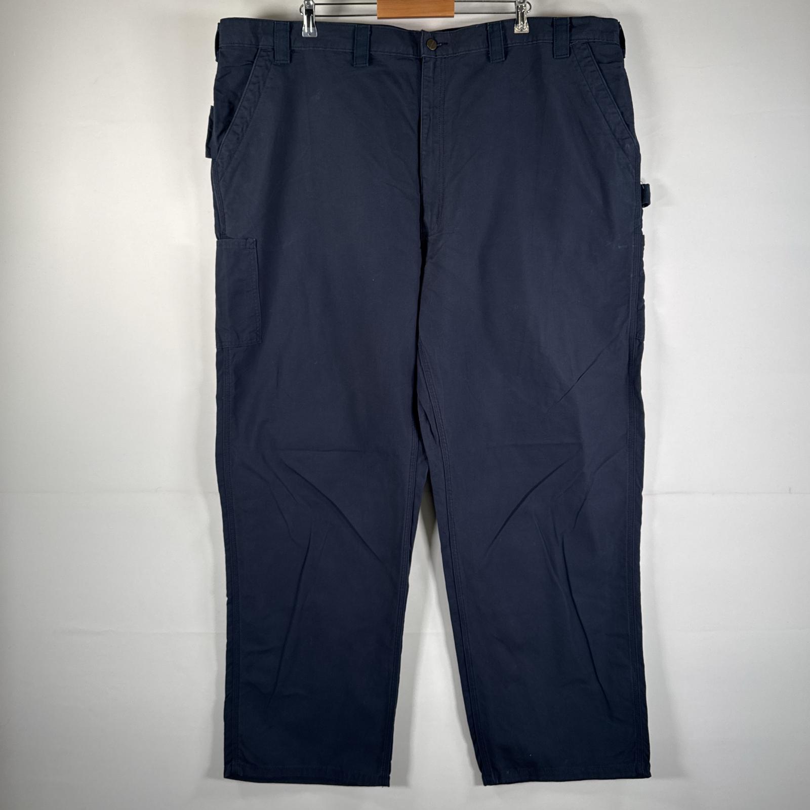 古着 カーハート Carhartt ダック ワークパンツ ペインターパンツ 作業着 ワンポイント ロゴ ストレート 大きいサイズ 特大 w50 L32 ネイビー メンズ 【中古】