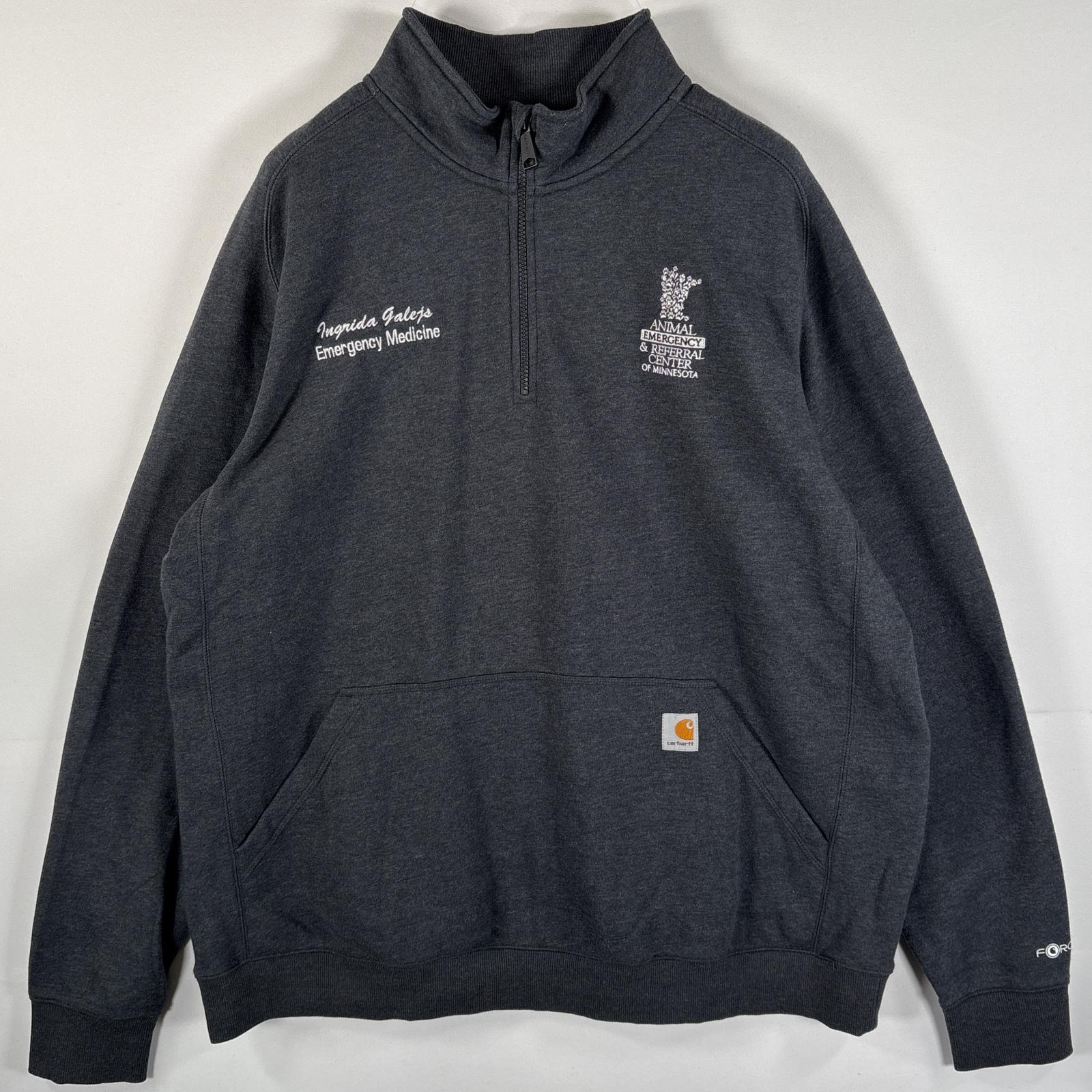 古着 カーハート Carhartt スウェット 大きいサイズ 企業ロゴ ハーフジップ FORCE 刺繍 リラックスフィット XXL ダークグレー メンズ 【中古】