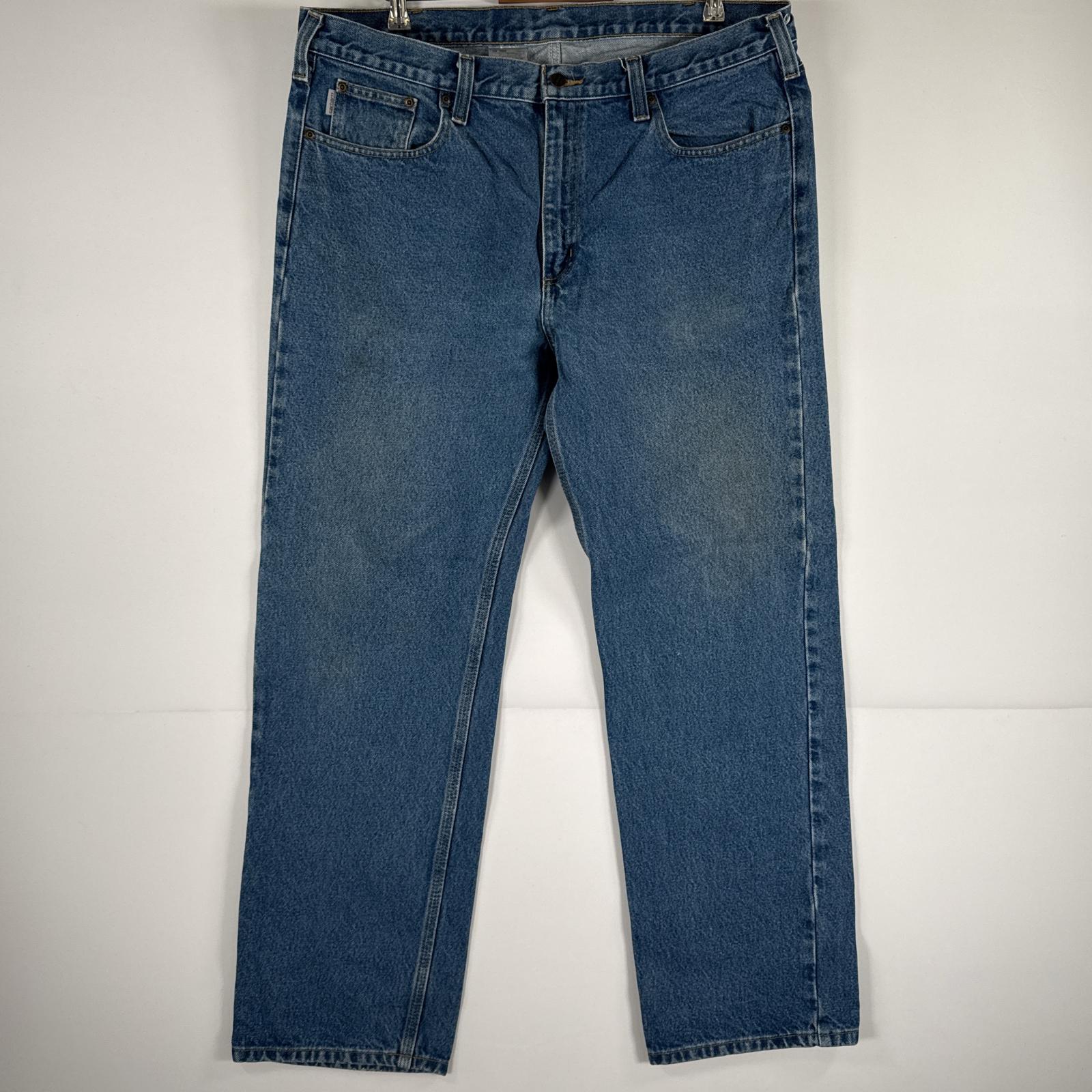 古着 カーハート Carhartt デニムパンツ ジーパン 5ポケット ワンポイント ロゴ ワークパンツ テーパード 大きいサイズ w40 L32 ブルー メンズ 【中古】
