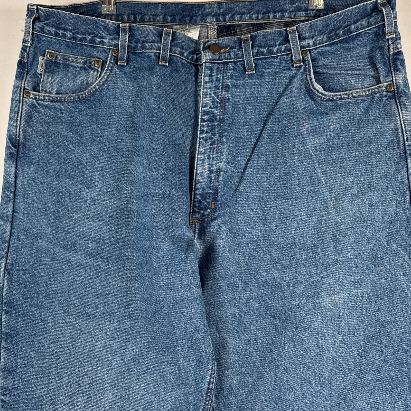 古着 カーハート Carhartt デニムパンツ ジーパン 5ポケット ワンポイント ロゴ ライナー テーパード 大きいサイズ w44 L34 ブルー メンズ 【中古】