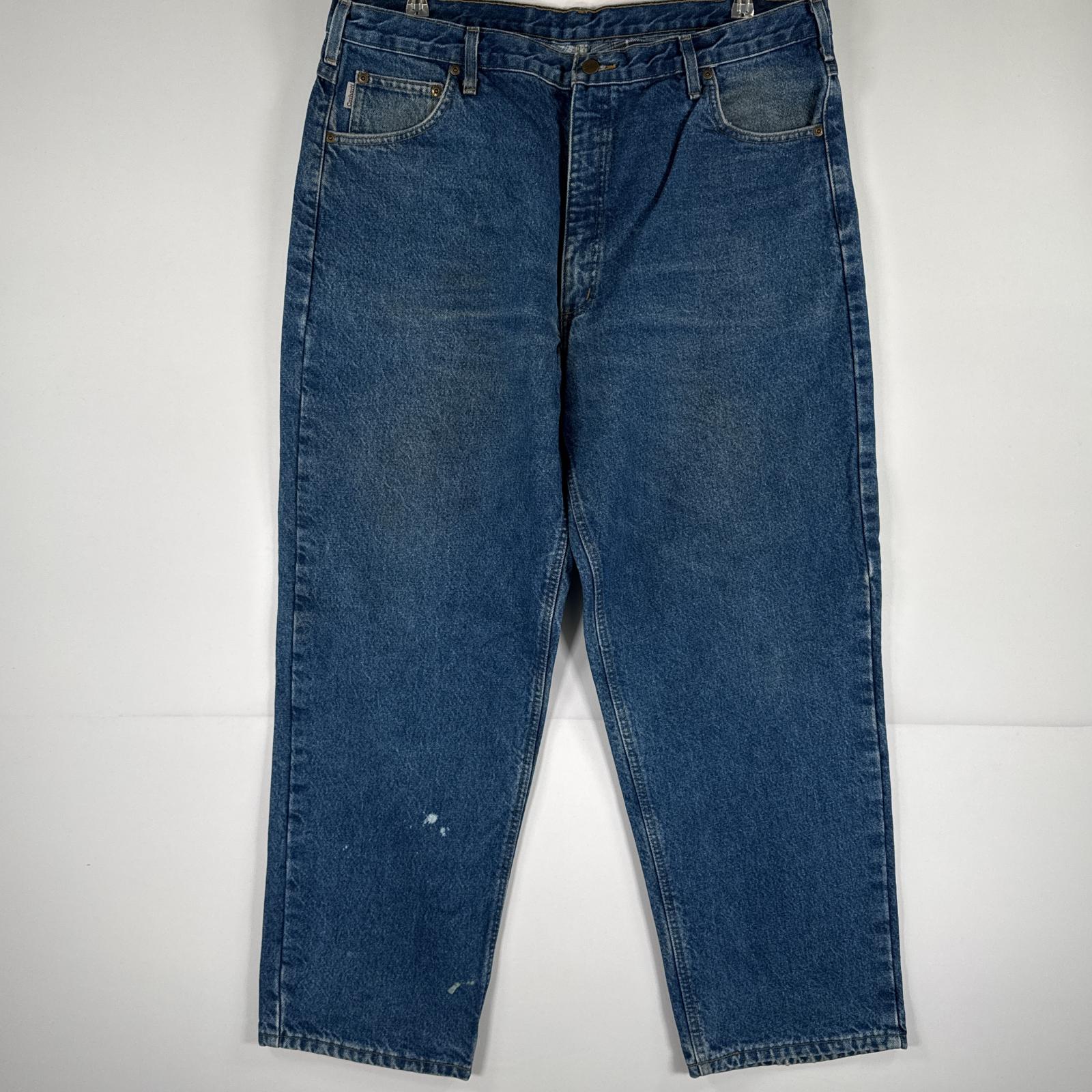 古着 カーハート Carhartt デニムパンツ ジーパン 5ポケット ワンポイント ロゴ ワークパンツ テーパード 大きいサイズ w42 L30 ブルー メンズ 【中古】