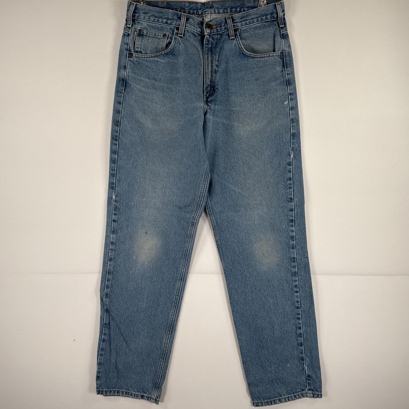 古着 カーハート Carhartt デニムパンツ ジーパン 5ポケット ワンポイント ロゴ ワークパンツ テーパード 色落ち ブルー メンズ 【中古】