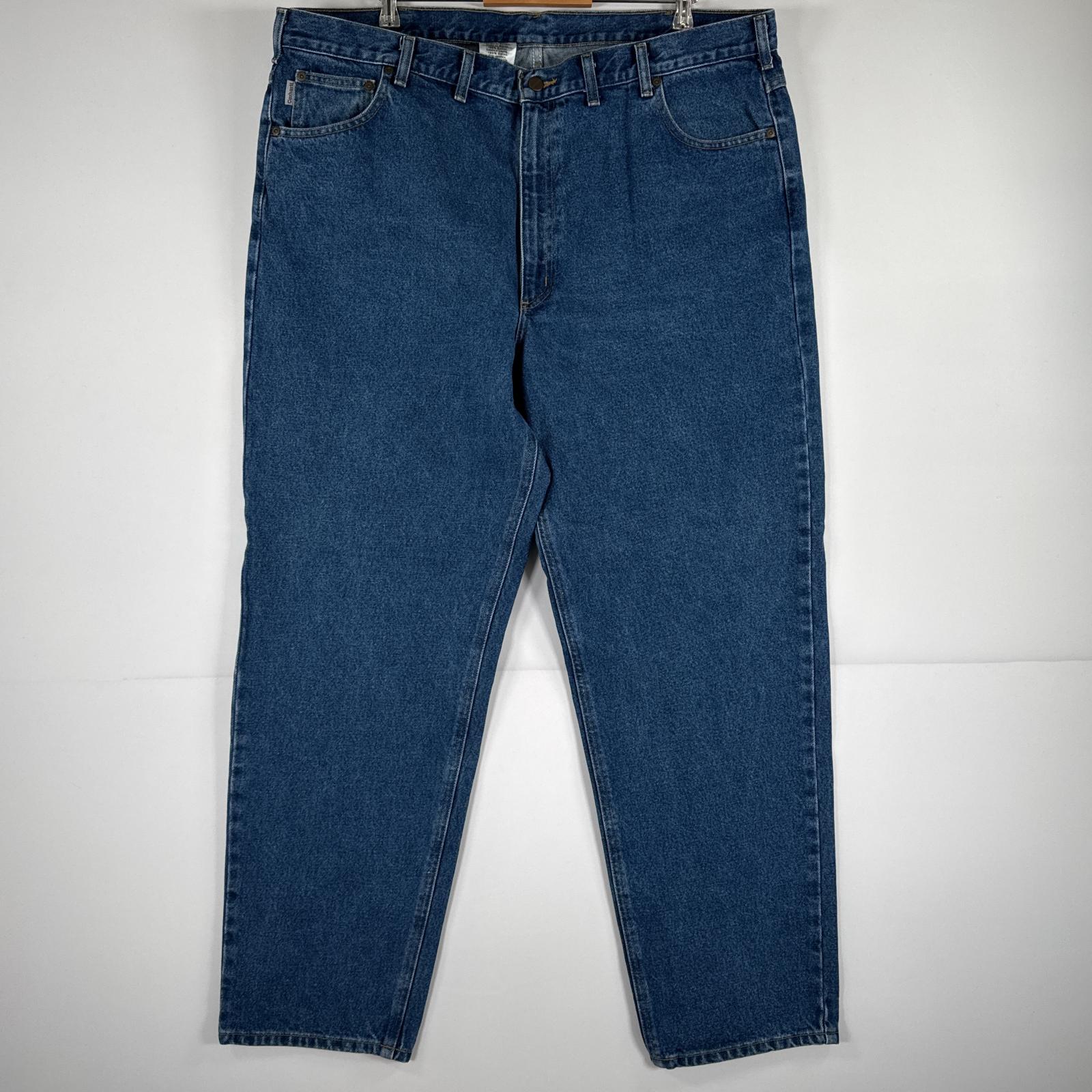 古着 カーハート Carhartt デニムパンツ ジーパン 5ポケット ワンポイント ロゴ ワークパンツ テーパード 大きいサイズ w44 L32 ブルー メンズ 【中古】