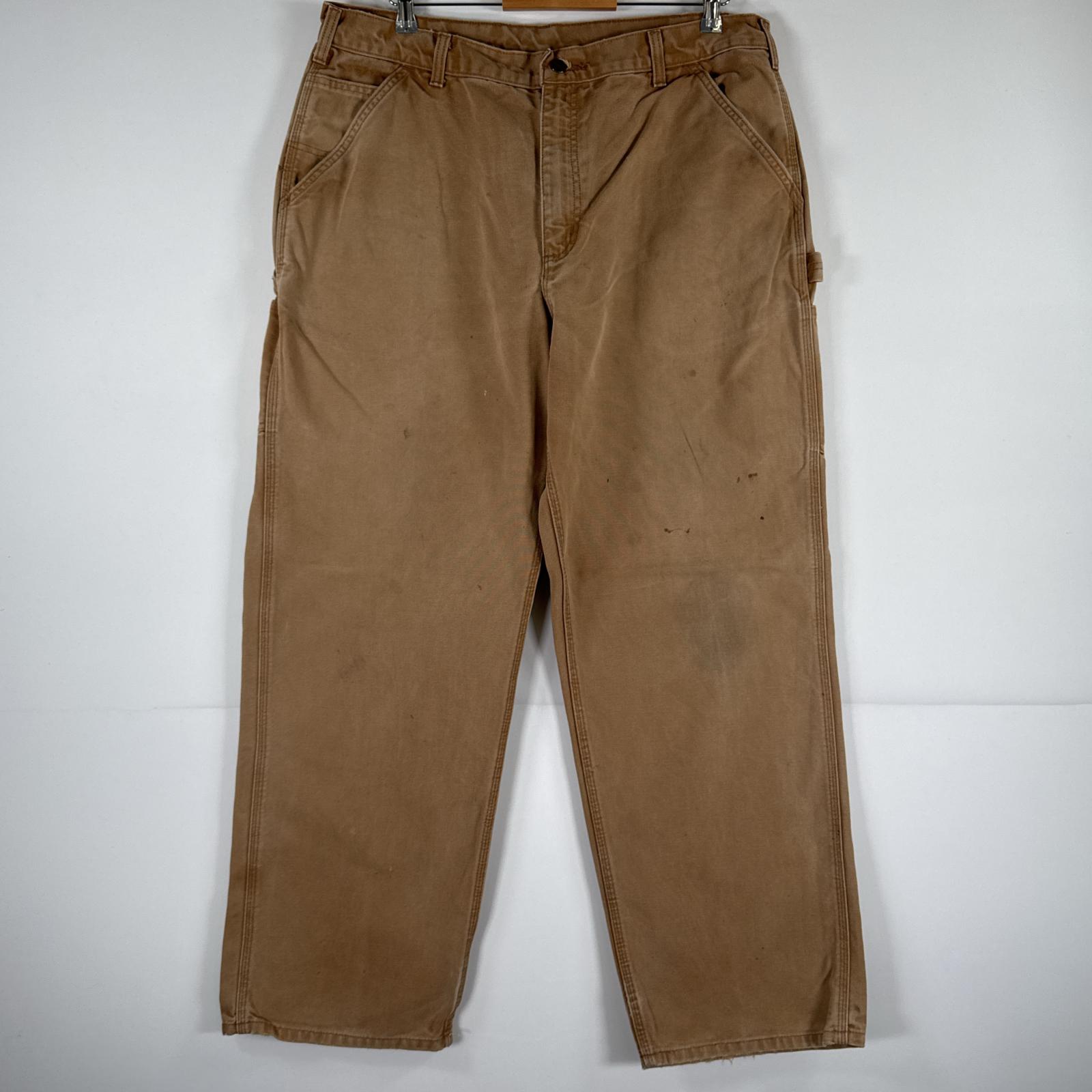 古着 カーハート Carhartt ワークパンツ ダック ペインターパンツ 作業着 ワンポイント ロゴ 大きいサイズ w38 L32 ベージュ メンズ 【中古】