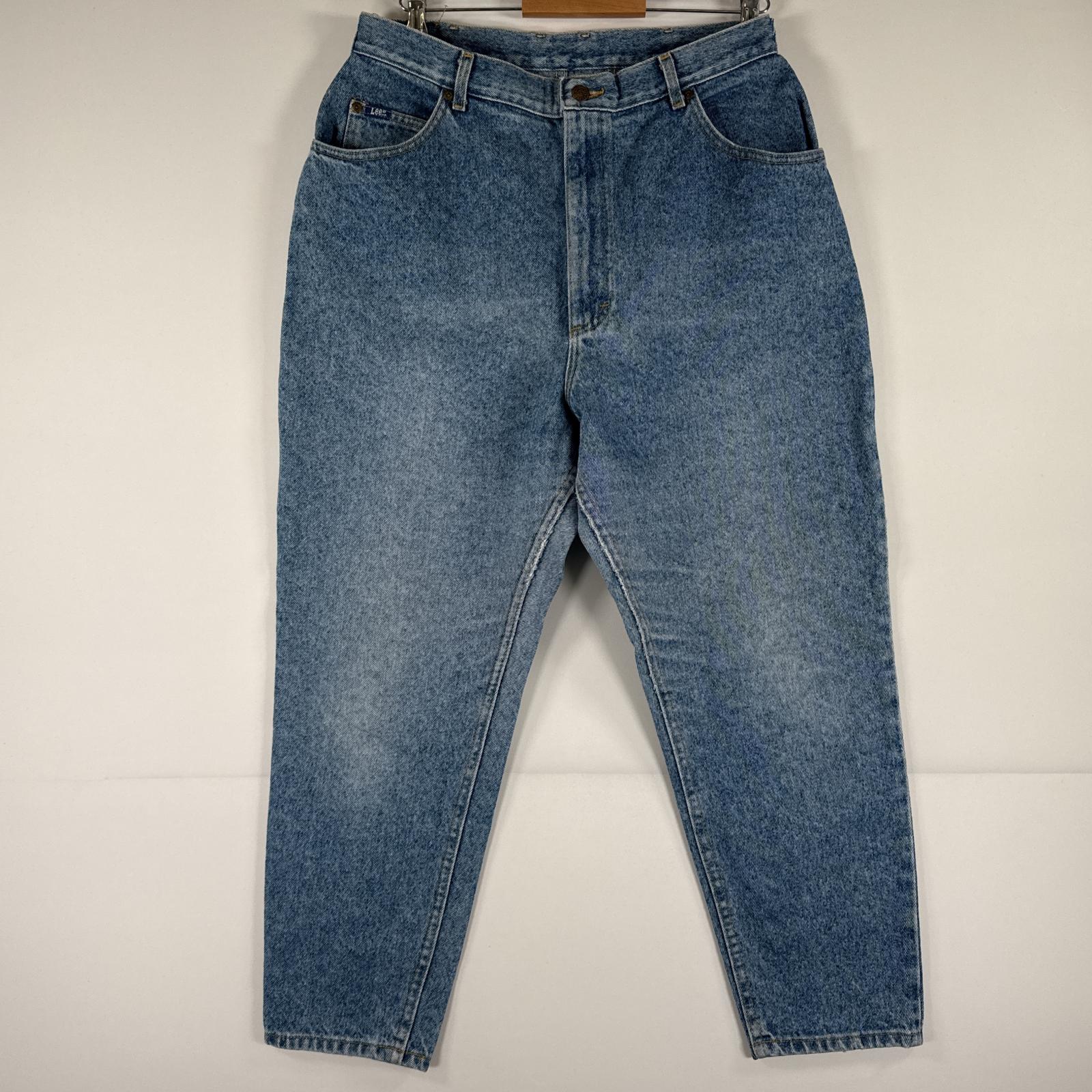 古着 リー USA製 デニムパンツ Lee ジーパン ジップフライ テーパード 5ポケット レザーパッチ バギー w34 L27 18w ブルー メンズ 【中古】