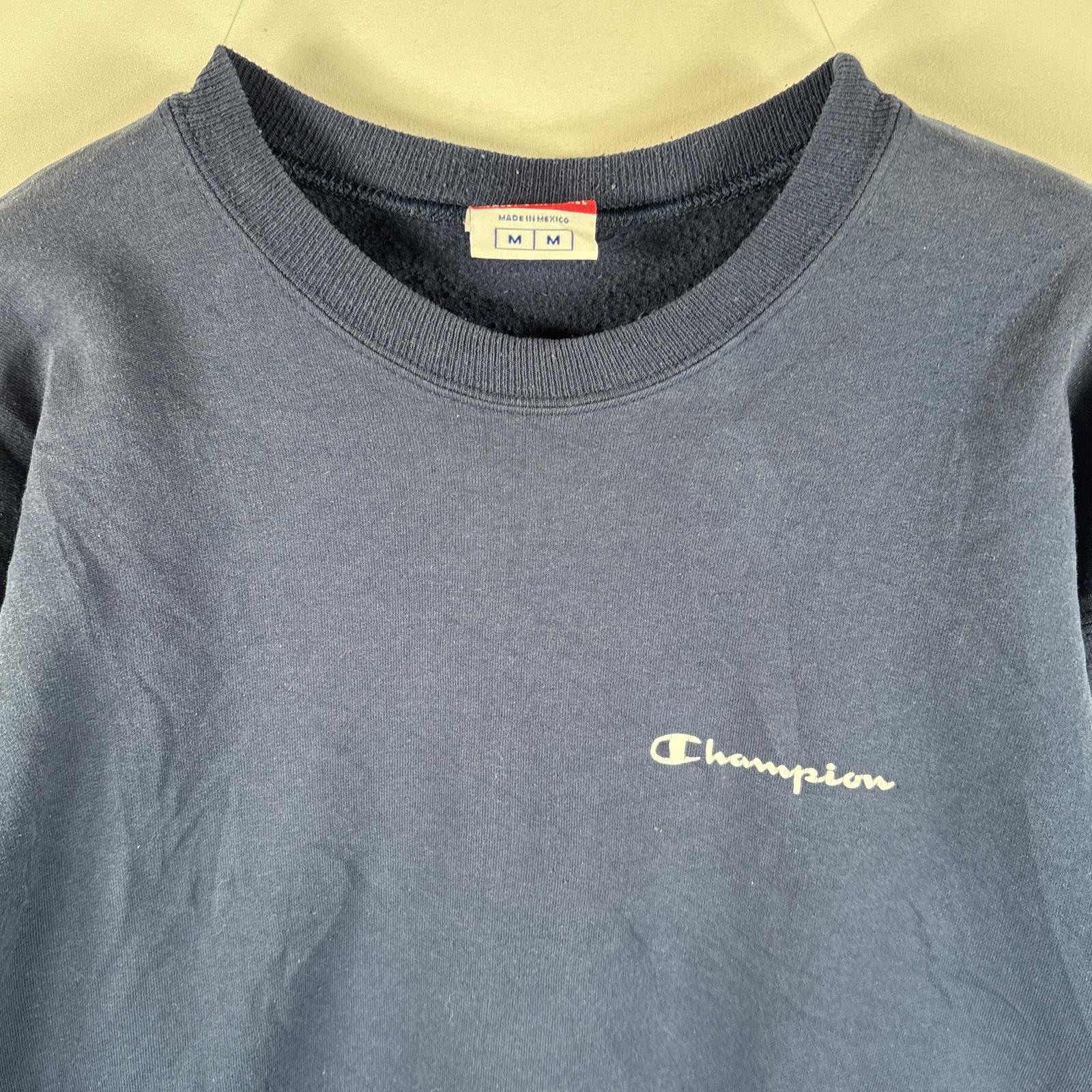 古着 チャンピオン Champion スウェット ワンポイントロゴ クルーネック ワッペンロゴ トレーナー M ネイビー メンズ 【中古】